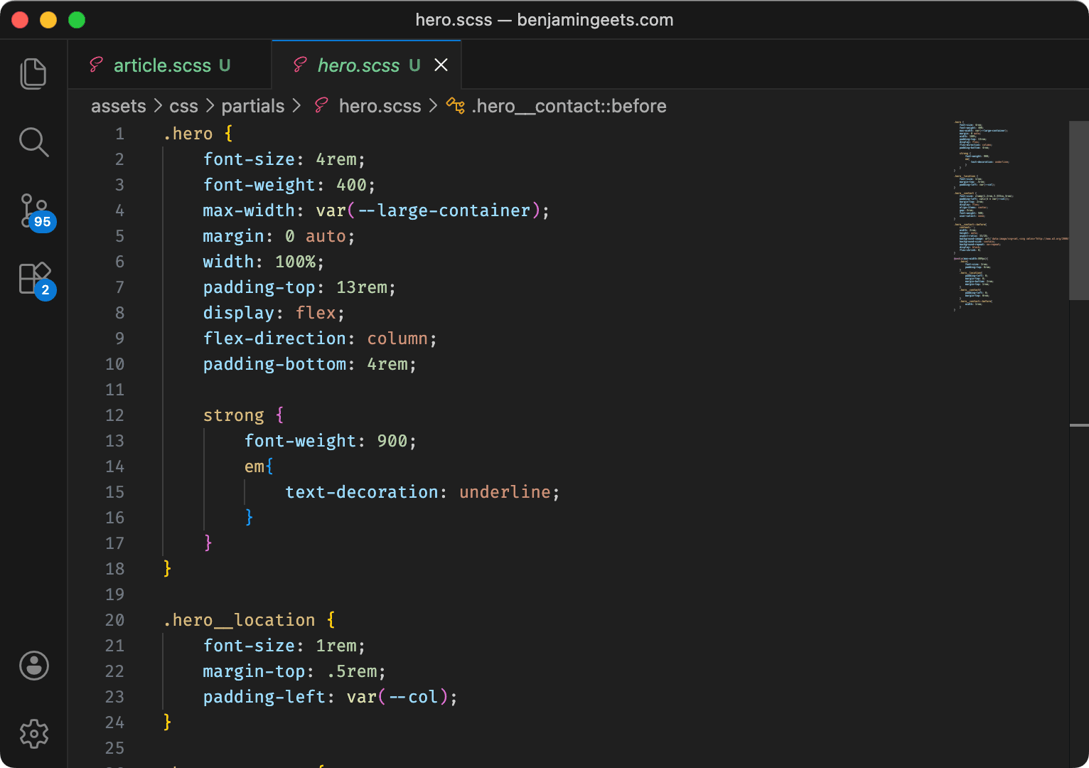 L'éditeur de code Codium présente un fichier CSS