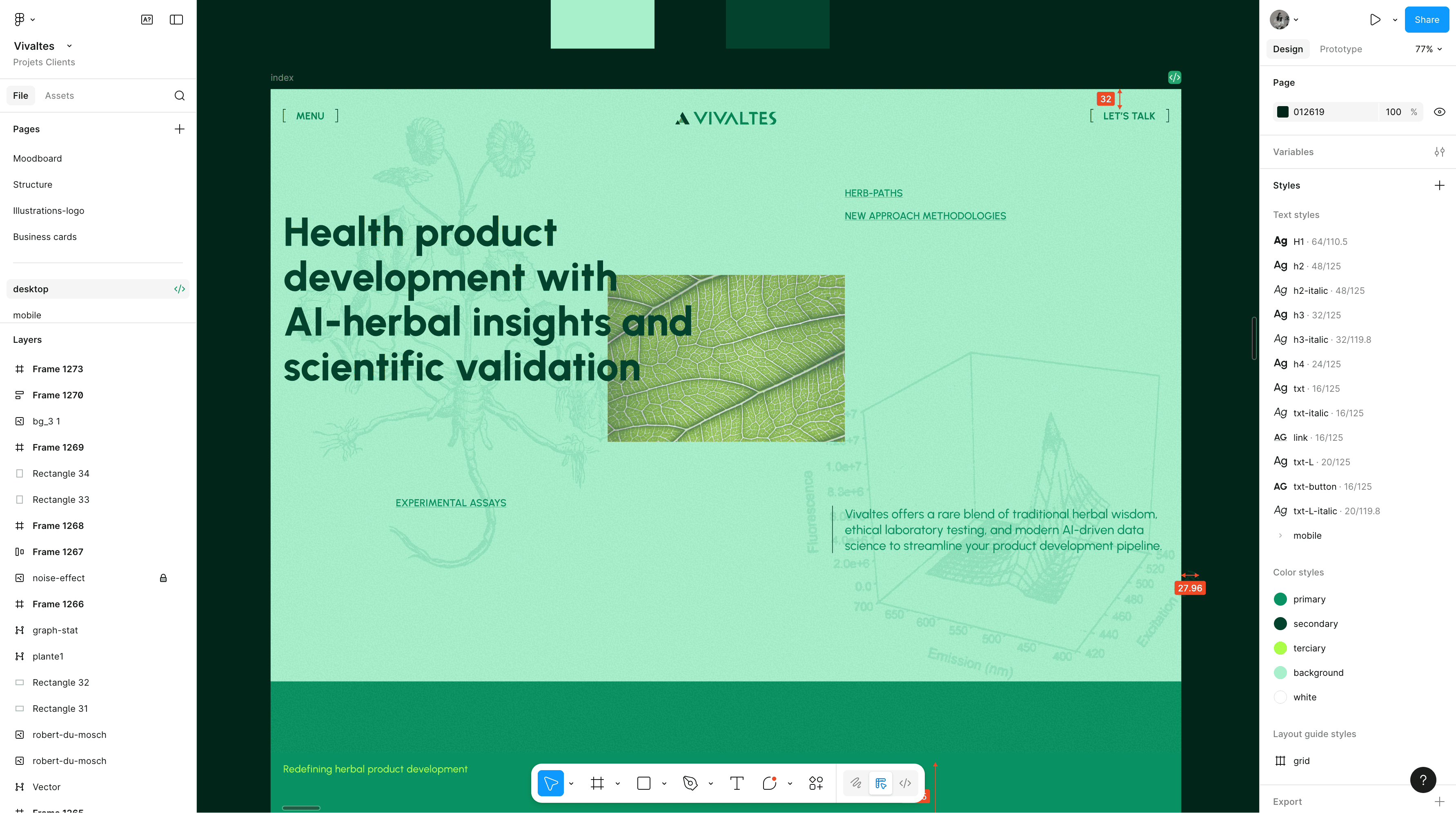 Maquette du site web de Vivaltes dans le logiciel Figma, réalisée par Galand Tristan